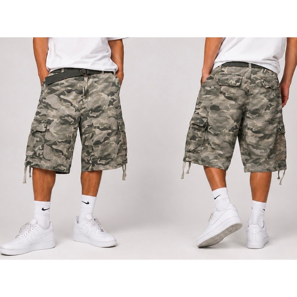 Vintage 90s y2k grunge camo cargo baggy shorts with belt by‎ evolution size 36